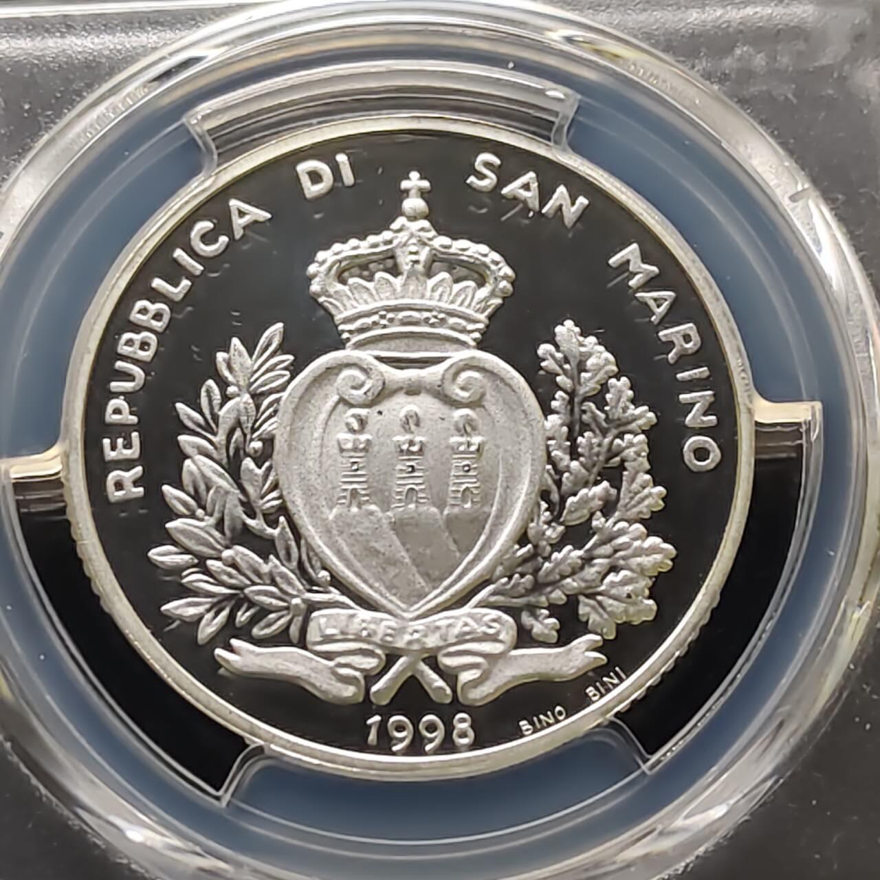 【全场包邮】纯粹捡漏拍485场（免费代拍第22场） 【收藏级·冠军分】圣马力诺1998年10000里拉千禧年精制纪念银币-PCGS PR69 DCAM