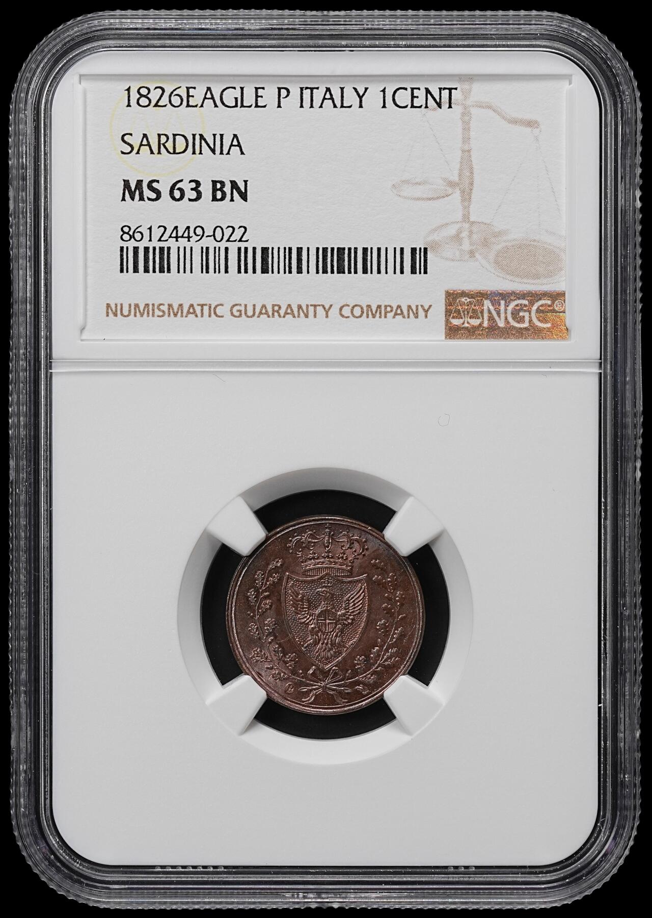 修遠堂世界钱币第九十五期 NGC MS63BN 1826年撒丁王国1分铜币