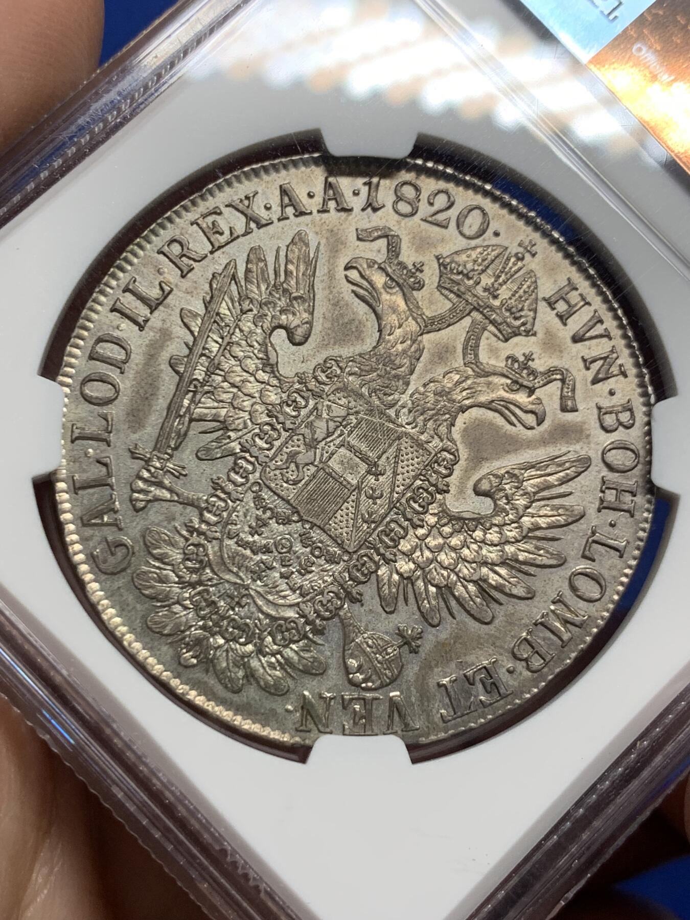 《竞宝斋》第443场 周日，周一，2场连拍 （全场包邮） NGC AU55 奥地利 1820年 奥地利的弗朗茨一世 泰勒银币 高点保存的不错 包浆更是让人难忘