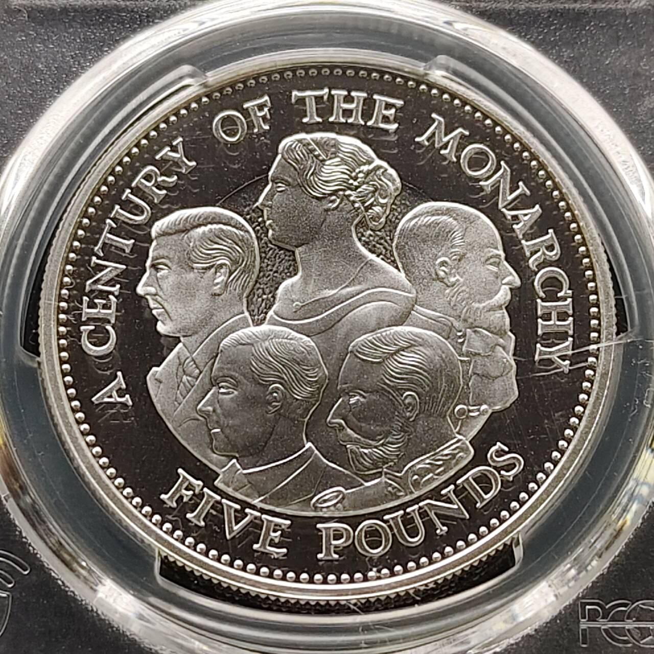 【全场包邮】纯粹捡漏拍485场（免费代拍第22场） 【收藏级·冠军分】根西2000年5镑20世纪的君主们精制克朗型纪念银币-PCGS PR68 DCAM