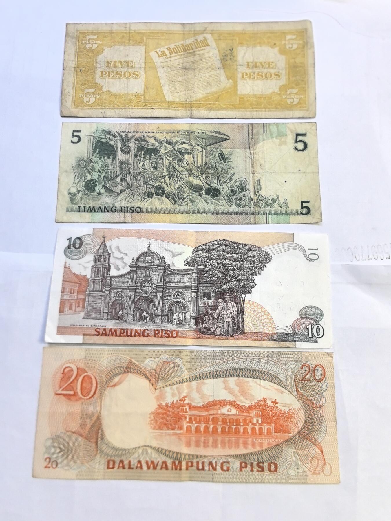 各国外币第100期 无佣金 菲律宾5 10 20比索 4张