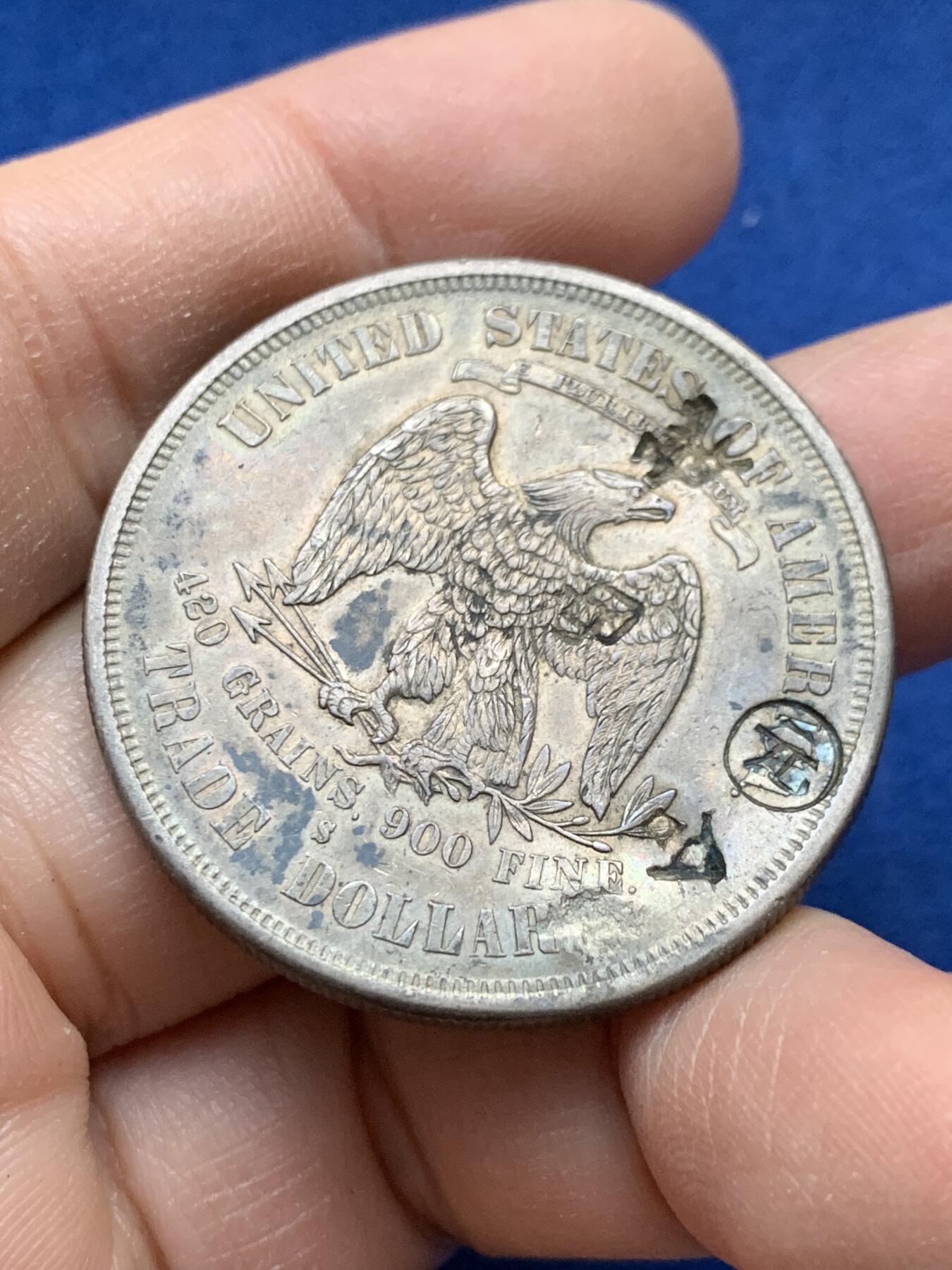 《竞宝斋》第443场 周日，周一，2场连拍 （全场包邮） 1876年美国贸易银元，原味老包浆，极美，戳记清晰。