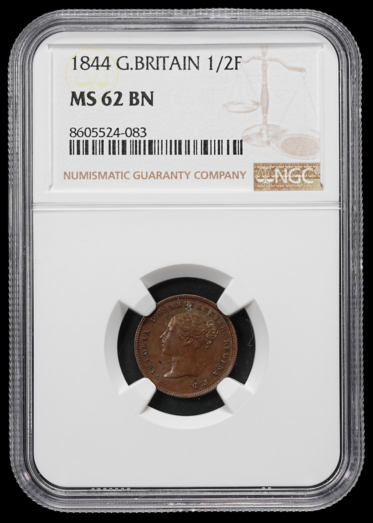 修遠堂世界钱币第九十五期 NGC MS62BN 1844年英国1/2法新