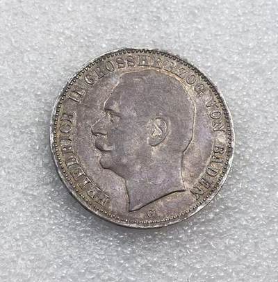 世界钱币专场拍卖 每周二开拍 - 1909年德国巴登大公弗里德里希二世3马克流通银币