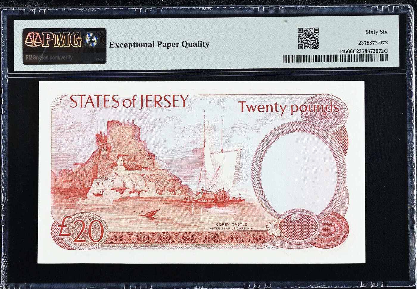 【Blue Auction】世界纸币精拍第757期——18级TOP拍卖/信誉/品质/专业/高效💫 泽西 1976-88年20镑 高冠女王 PMG66EPQ 