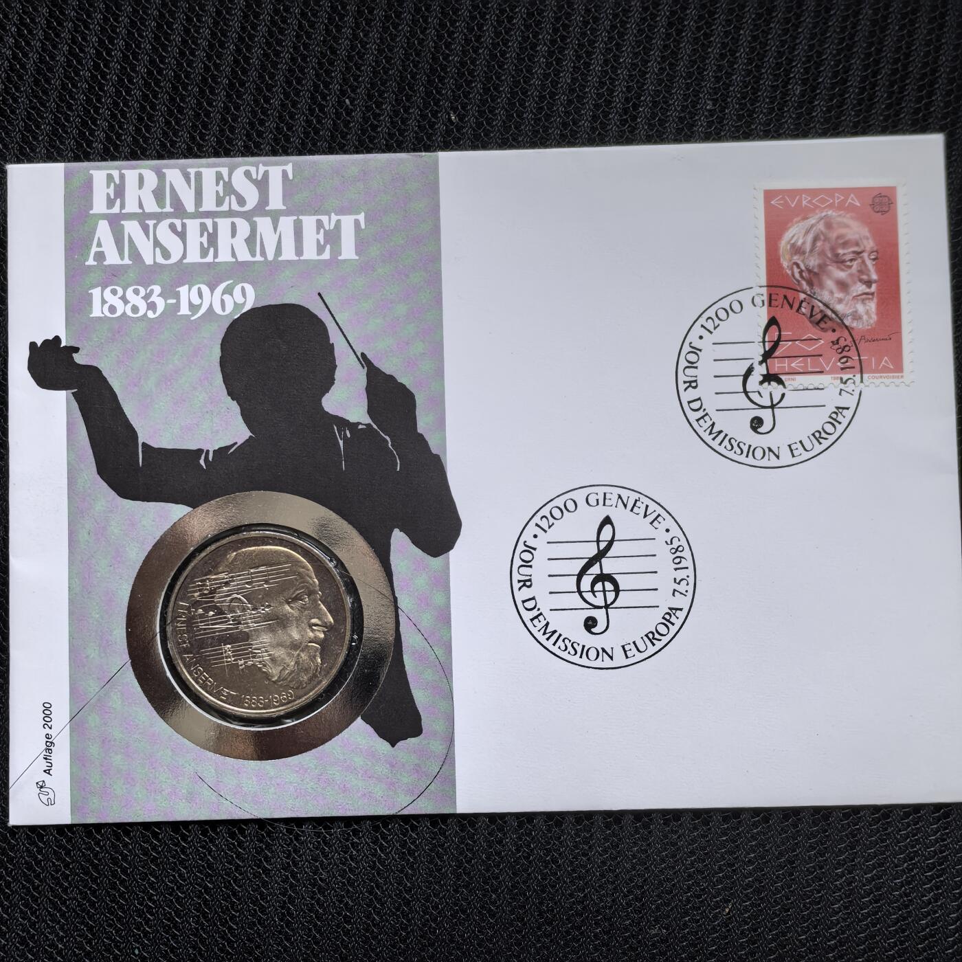 道一币馆币章第一百五十六场 邮币封 瑞士1983年音乐家欧内斯特·安塞梅诞辰百年5法郎纪念币