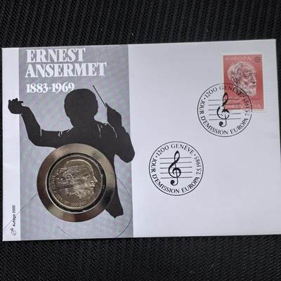 道一币馆币章第一百五十六场 - 邮币封 瑞士1983年音乐家欧内斯特·安塞梅诞辰百年5法郎纪念币