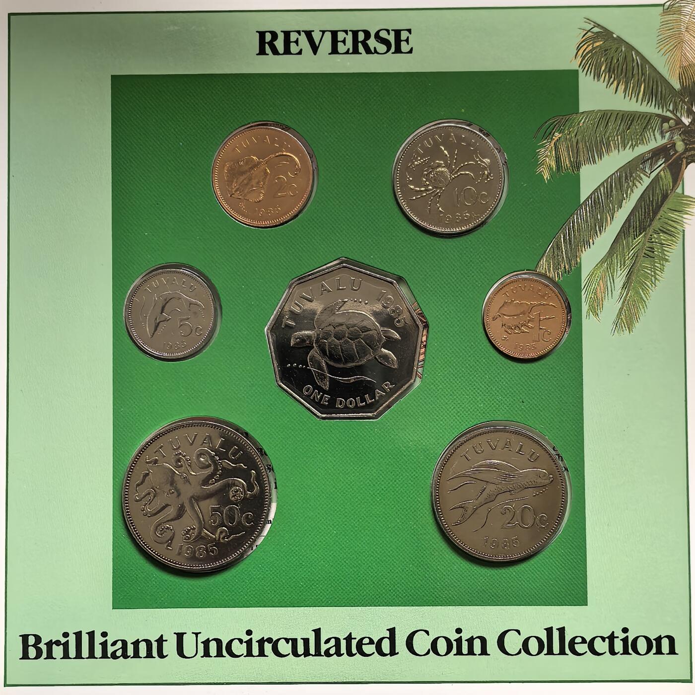 道一币馆币章第一百五十六场 原包装带证书 图瓦卢1985年套币七枚