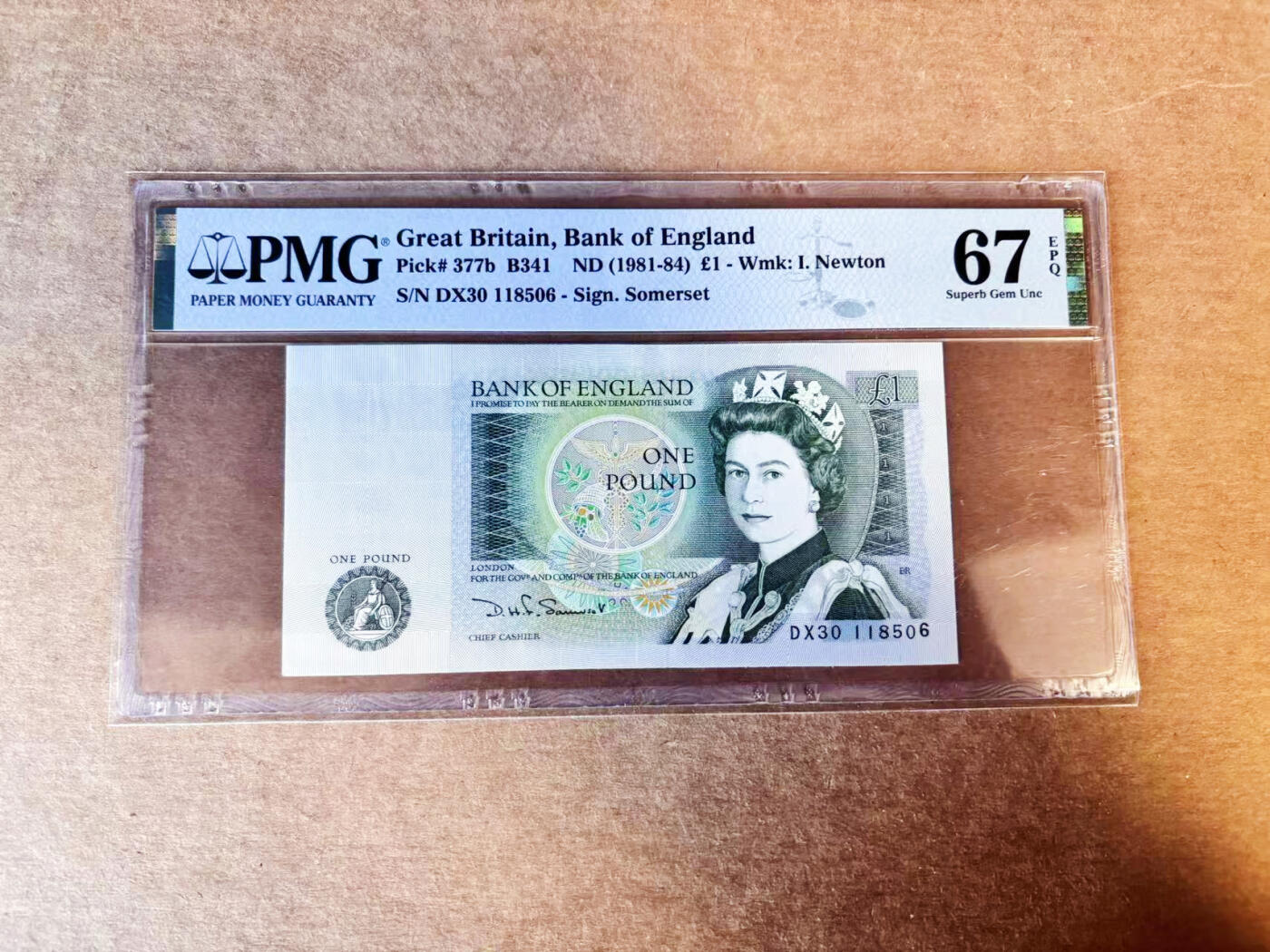 【Blue Auction】世界纸币精拍第757期——18级TOP拍卖/信誉/品质/专业/高效💫 【无47】英国 D序列 1981-84年1镑 PMG67EPQ 
