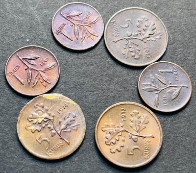 文馨钱币收藏第 284 场，【 长期接收代拍品】老藏家拍品南朝鲜李承晚时期货币，泰国大型纪念币，土耳其各时期及各国套币场 - 带彩土耳其 1-5 库鲁 6 枚