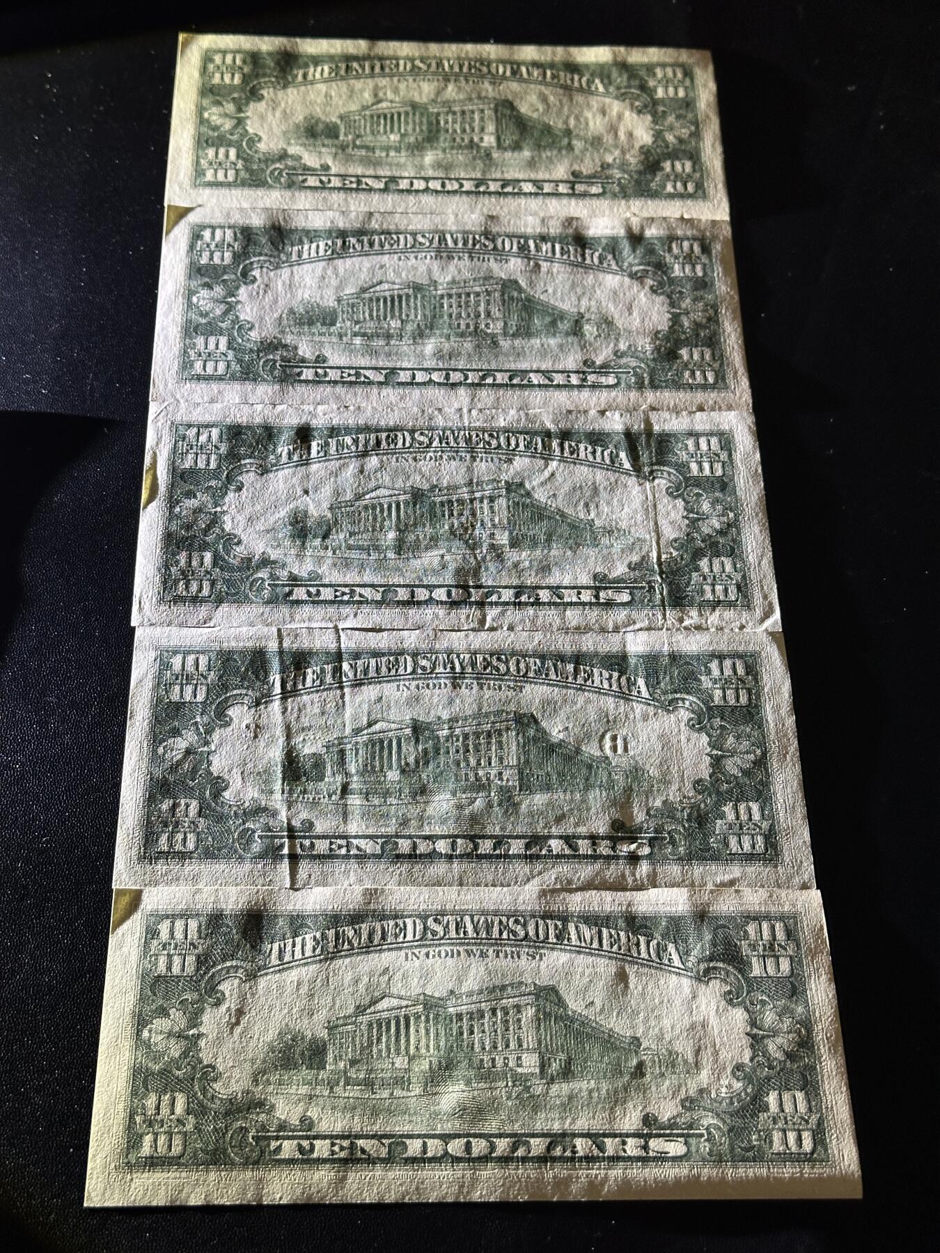 《外钞收藏家》第五百九十期（欧洲强钞、港币、硬通货及丰富裸币大拍场）（本平台长期征集拍品、欢迎藏友们联系合作） 1990年美国小头版10美元 5张一起 AU/UNC-