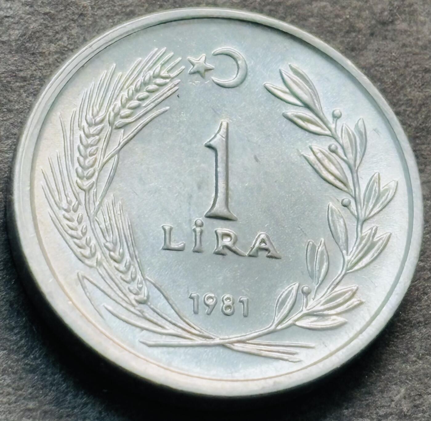 文馨钱币收藏第 284 场，【 长期接收代拍品】老藏家拍品南朝鲜李承晚时期货币，泰国大型纪念币，土耳其各时期及各国套币场 稀少星月形向左原光品相 1981 年土耳其 1 里拉铝币，独年份