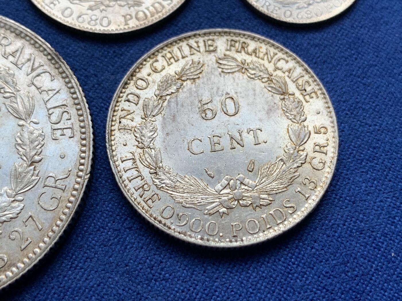 《竞宝斋》第443场 周日，周一，2场连拍 （全场包邮） 四枚一组 法属印支1928-1937年坐洋10分/20分/50分/1P银币