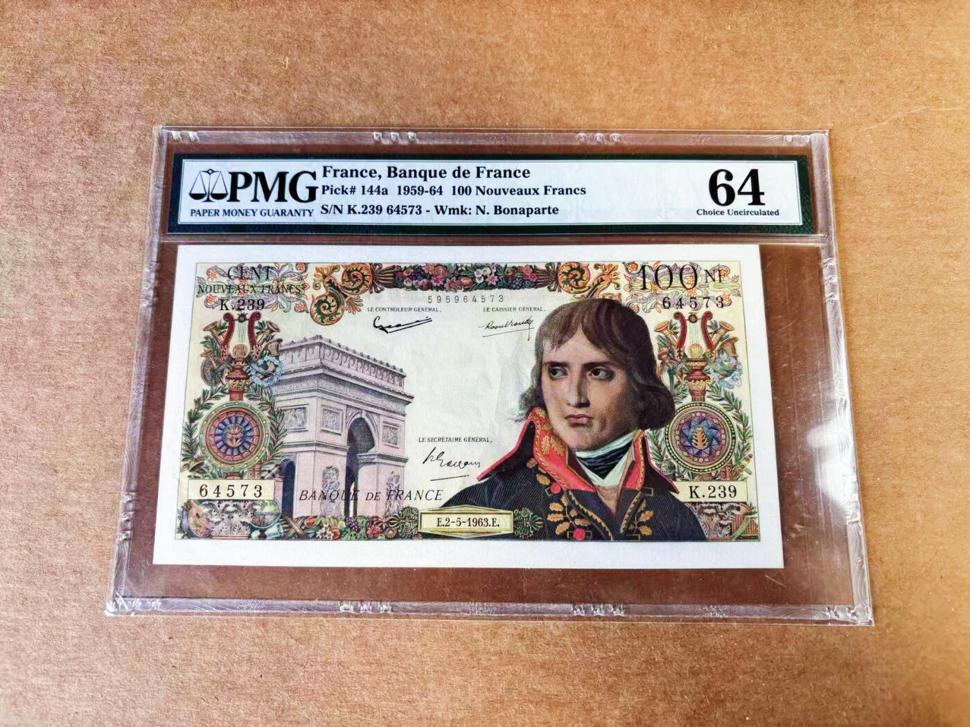 【Blue Auction】世界纸币精拍第757期——18级TOP拍卖/信誉/品质/专业/高效💫 法国 1959年100新法郎 拿破仑 PMG64 老壳