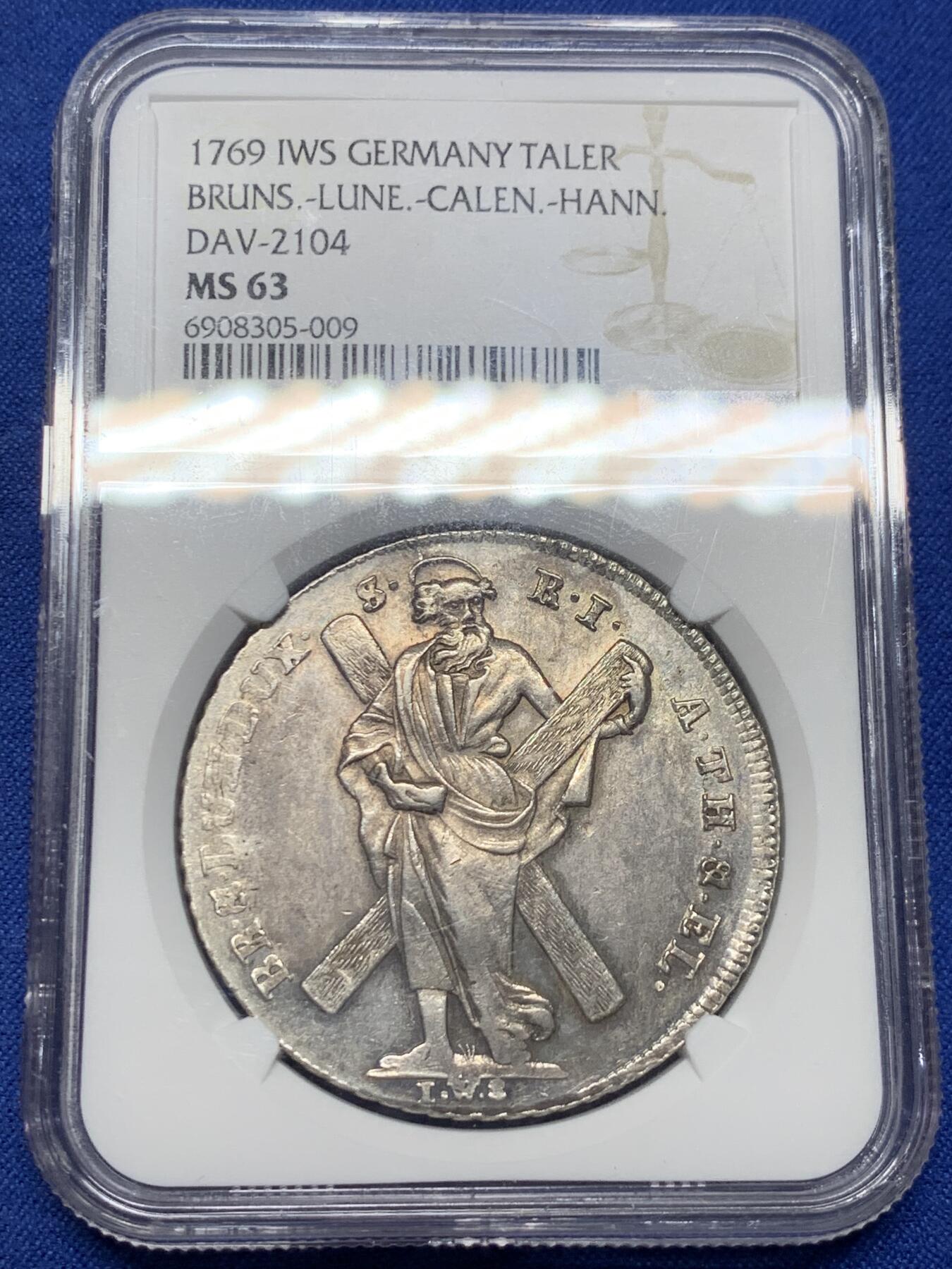 《竞宝斋》第443场 周日，周一，2场连拍 （全场包邮） 亚军分 NGC MS63 德国 1769年 布伦瑞克吕内堡 泰勒大银币 这个时期泰勒 鼻尖完好 眼珠子滴溜的转 值得入藏