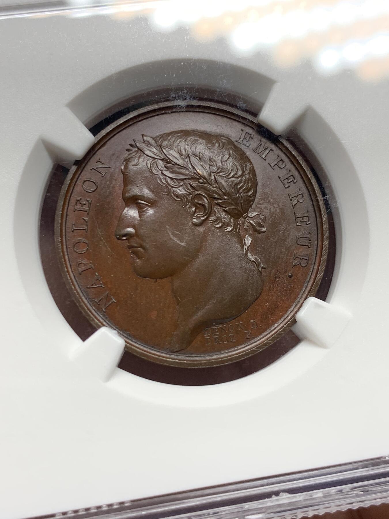 《竞宝斋》第443场 周日，周一，2场连拍 （全场包邮） NGC MS64BN 法国1805年拿破仑纪念德赛将军墓碑铜章，亚军分，更高分仅一枚。