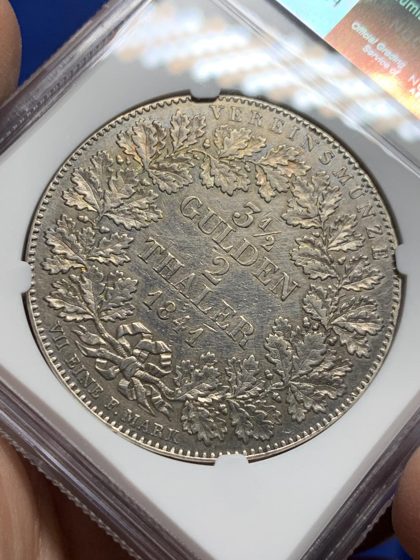 《竞宝斋》第443场 周日，周一，2场连拍 （全场包邮） NGC AUD 法兰克福1841年景观2泰勒银币 城市景观系列必备品种