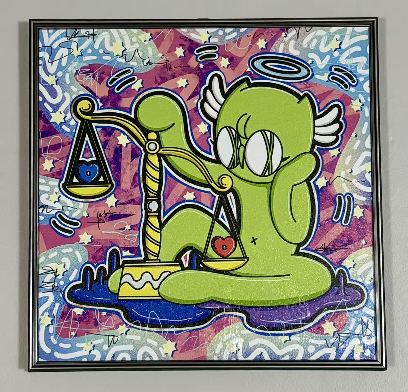 零元拍：歪歪 OWSON 系列作品装饰肌理画《十二星座-天平座》，相框尺寸35/35CM。因展品出展，镜框可能有轻微划痕，介意勿拍