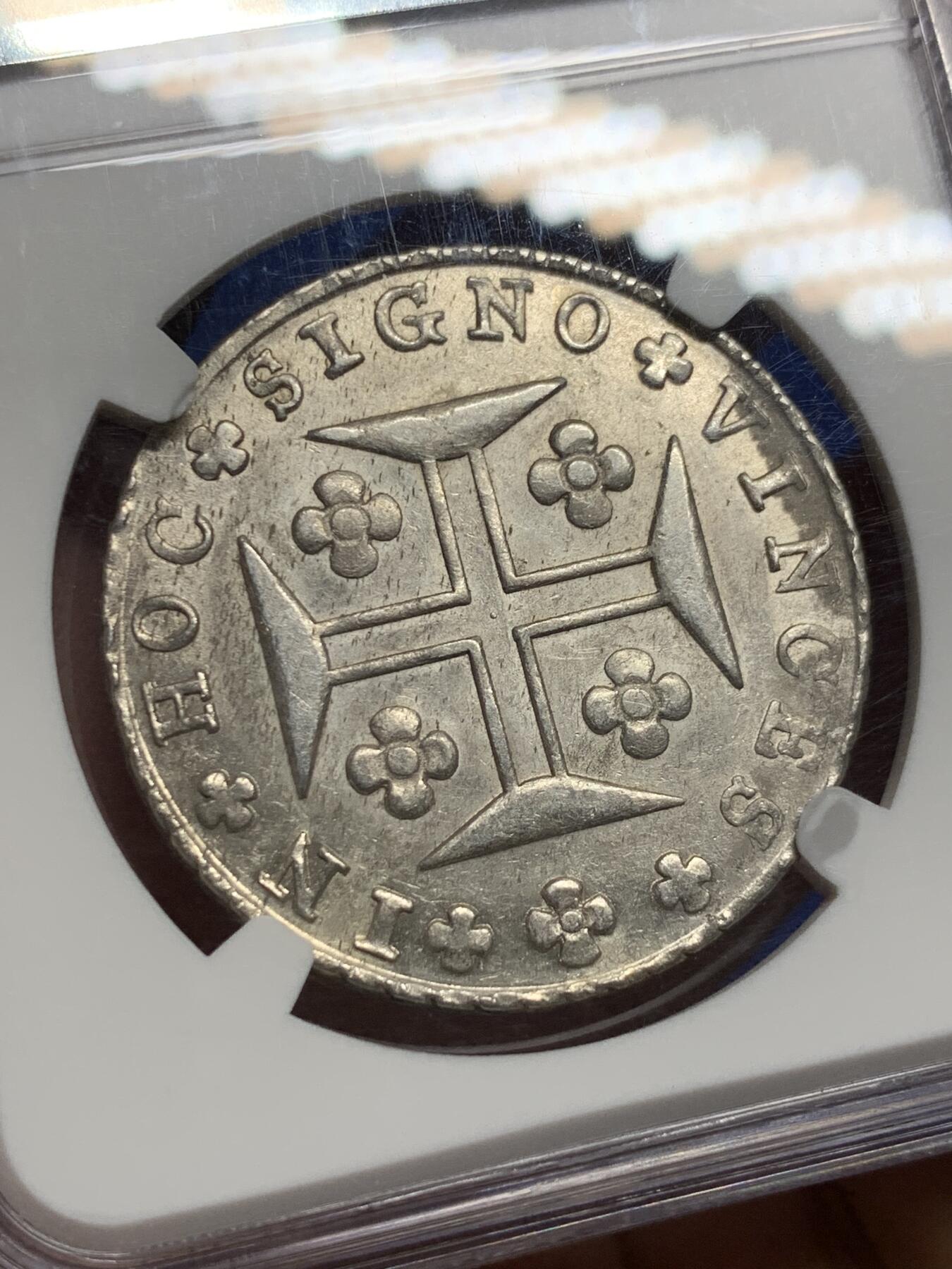 《竞宝斋》第443场 周日，周一，2场连拍 （全场包邮） NGC MS63 葡萄牙1816年若昂六世400R十字银币，本土最大面值，打铸极佳，光度很好的一枚