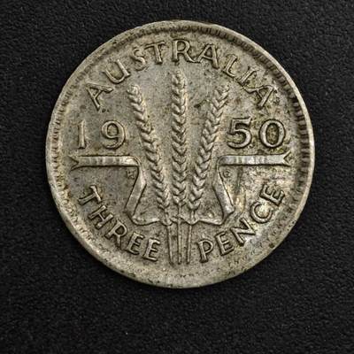 【淘币小摊】实时拍第八百一十三拍   散币场   满百包邮可预留二周 每周一统一发货   - 澳大利亚1950年乔治六世3便士银币