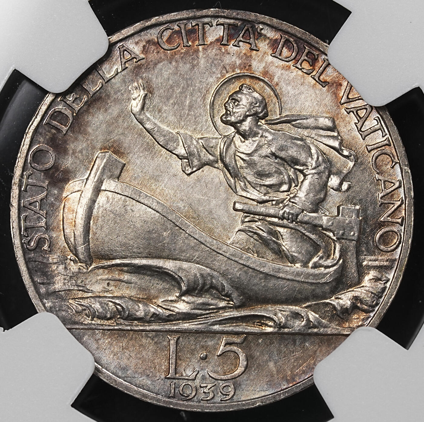 修遠堂世界钱币第九十五期 NGC MS64 1939年梵蒂冈5里拉银币