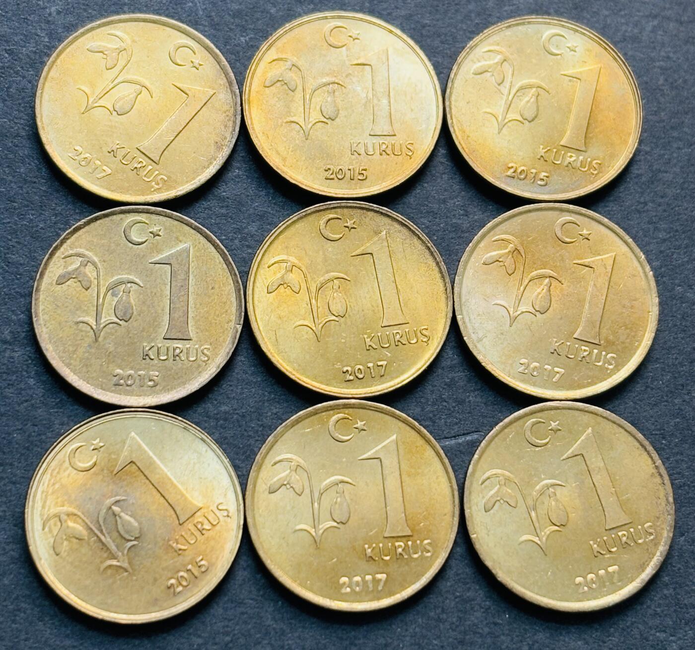 文馨钱币收藏第 284 场，【 长期接收代拍品】老藏家拍品南朝鲜李承晚时期货币，泰国大型纪念币，土耳其各时期及各国套币场 原铜光 2015-2017 年土耳其 10 库鲁 9 枚