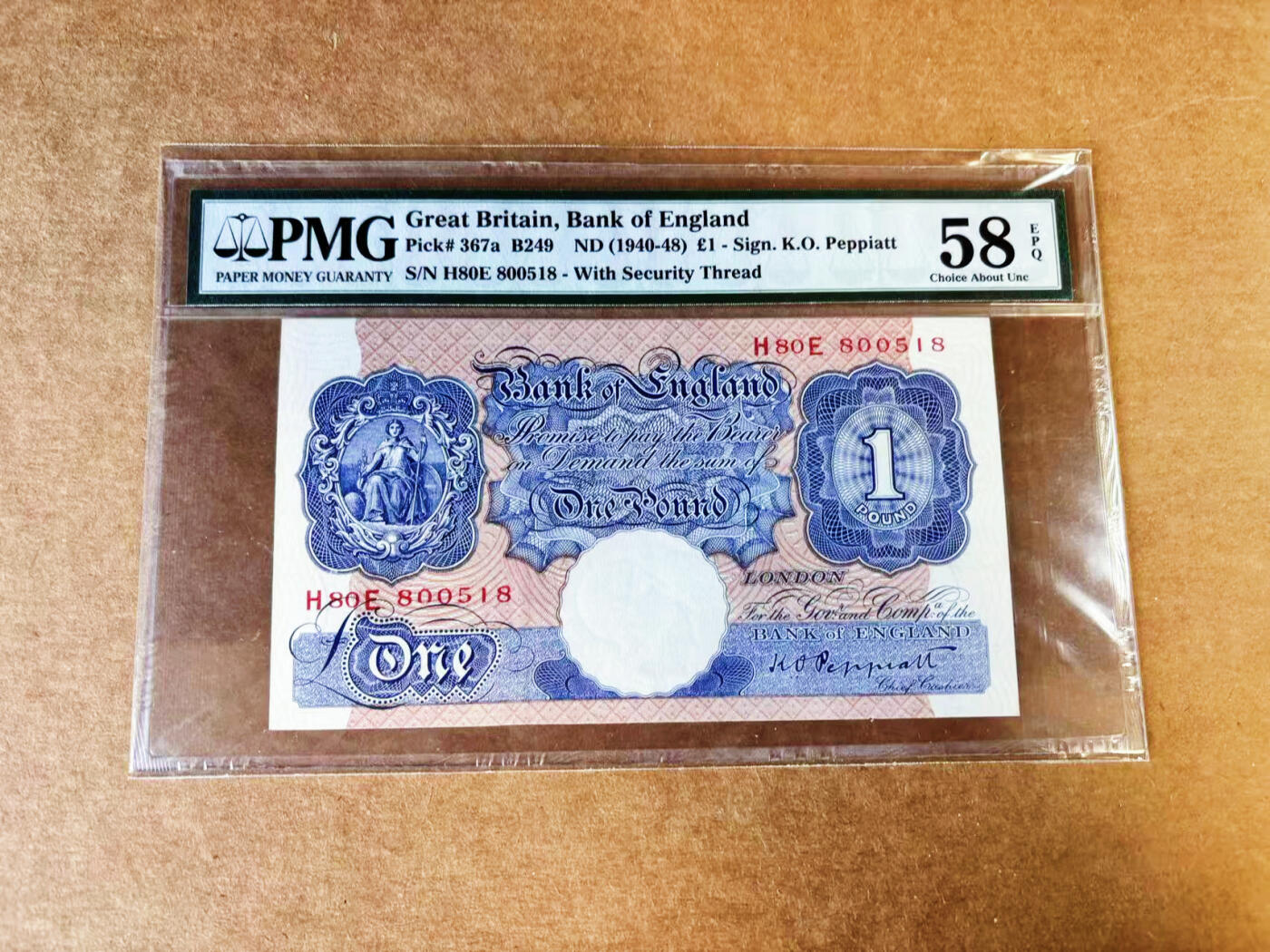 【Blue Auction】世界纸币精拍第757期——18级TOP拍卖/信誉/品质/专业/高效💫 【无47】英国 A序列1940-48年1镑 PMG58EPQ 