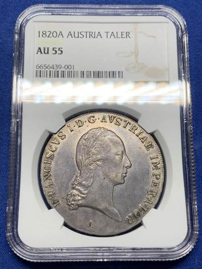 《竞宝斋》第443场 周日，周一，2场连拍 （全场包邮） - NGC AU55 奥地利 1820年 奥地利的弗朗茨一世 泰勒银币 高点保存的不错 包浆更是让人难忘