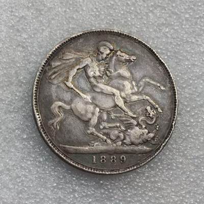 世界钱币专场拍卖 每周二开拍 - 1889年英国维多利亚女王高冠马剑1克朗流通银币🪙28克 92.5%银