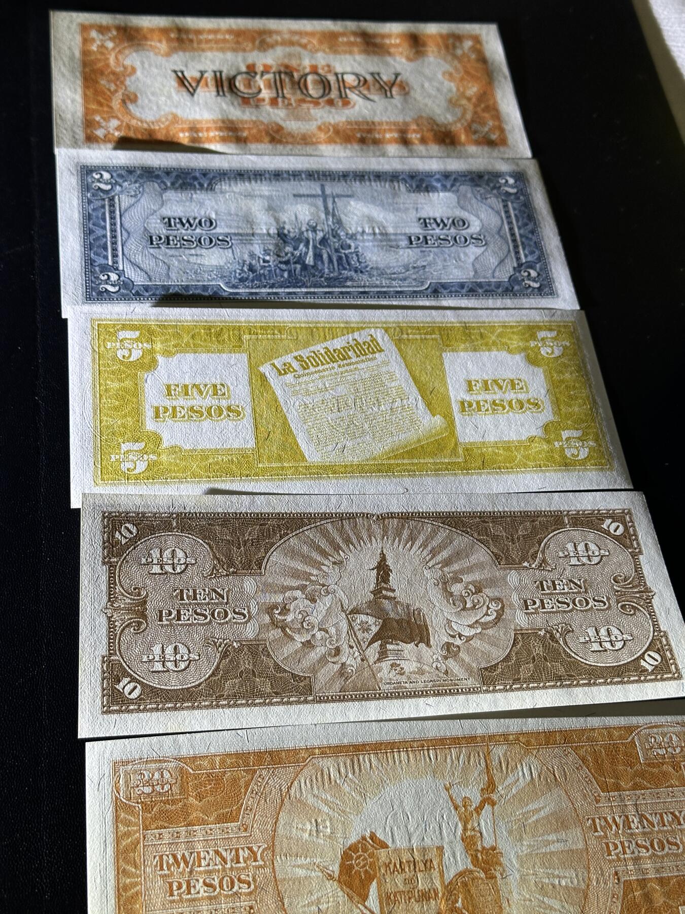 《外钞收藏家》第五百九十期（欧洲强钞、港币、硬通货及丰富裸币大拍场）（本平台长期征集拍品、欢迎藏友们联系合作） 菲律宾两个版本2-20比索 全新 但轻微荧光不绝