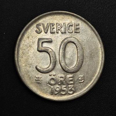 【淘币小摊】实时拍第八百一十三拍   散币场   满百包邮可预留二周 每周一统一发货   - 瑞典1953年50欧尔银币