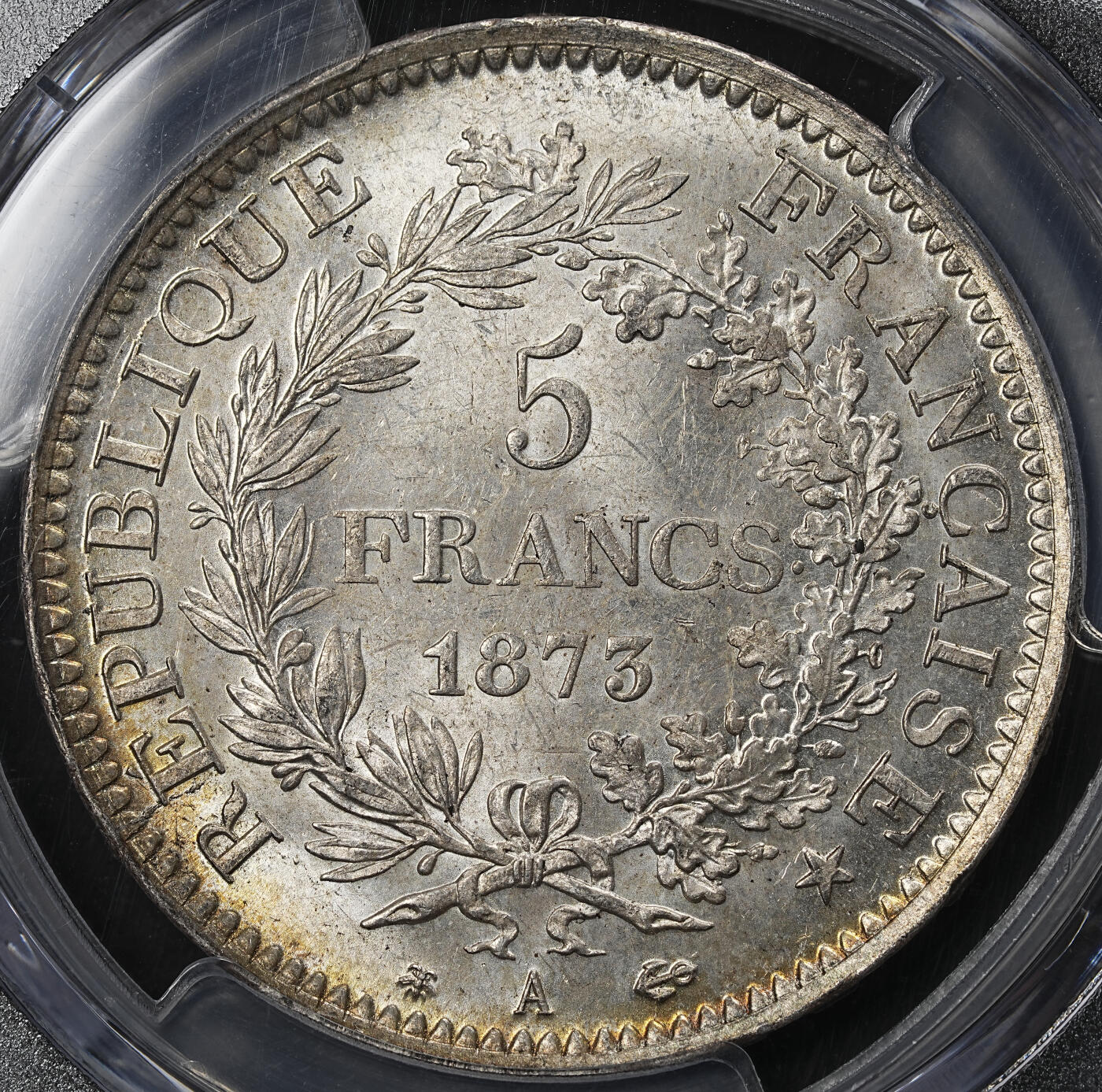 修遠堂世界钱币第九十五期 PCGS MS64 1873年法国大力神大银币 A厂铭
