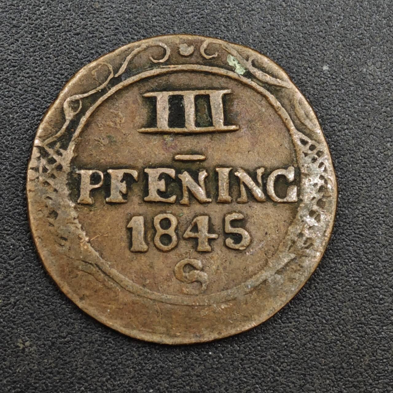 【淘币小摊】实时拍第八百一十三拍   散币场   满百包邮可预留二周 每周一统一发货   德国1845年3芬妮铜币