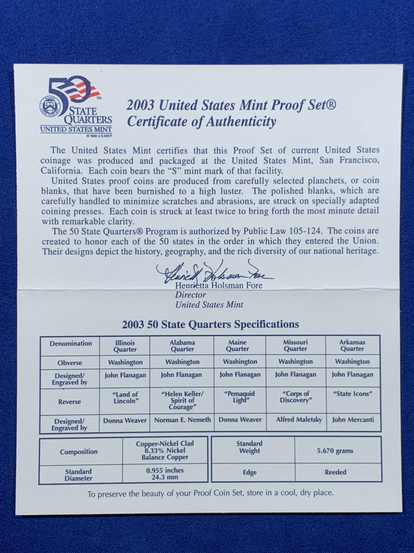 《竞宝斋》第443场 周日，周一，2场连拍 （全场包邮） 美国2003年精制套币和精制州币5枚 细节见图