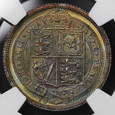 NGC MS64 1887年英国6便士银币 极品重五彩