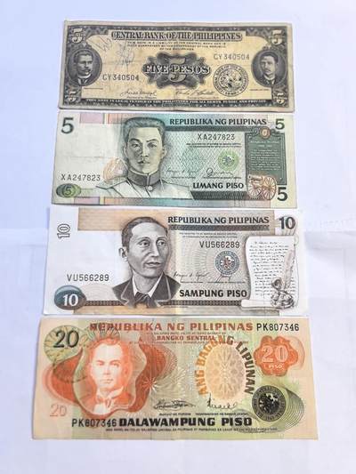 各国外币第100期 无佣金 - 菲律宾5 10 20比索 4张