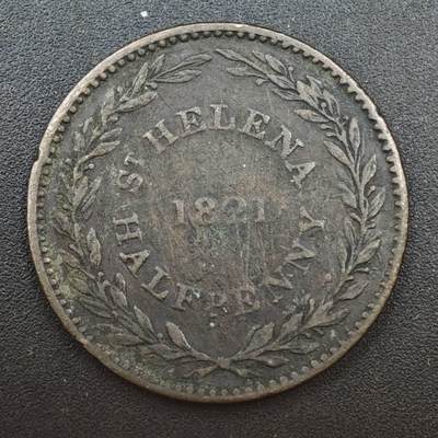 【淘币小摊】实时拍第八百一十三拍   散币场   满百包邮可预留二周 每周一统一发货   - 圣赫勒拿1821年半便士铜币