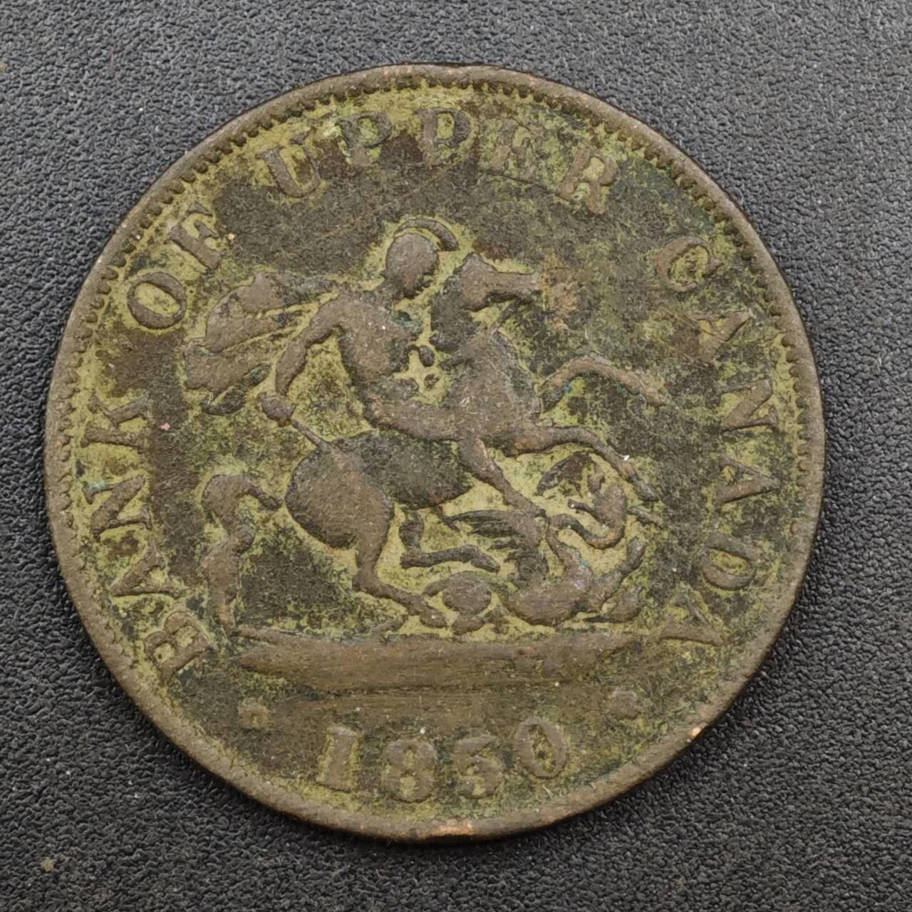 【淘币小摊】实时拍第八百一十三拍   散币场   满百包邮可预留二周 每周一统一发货   上加拿大1850年马剑半便士铜币代币