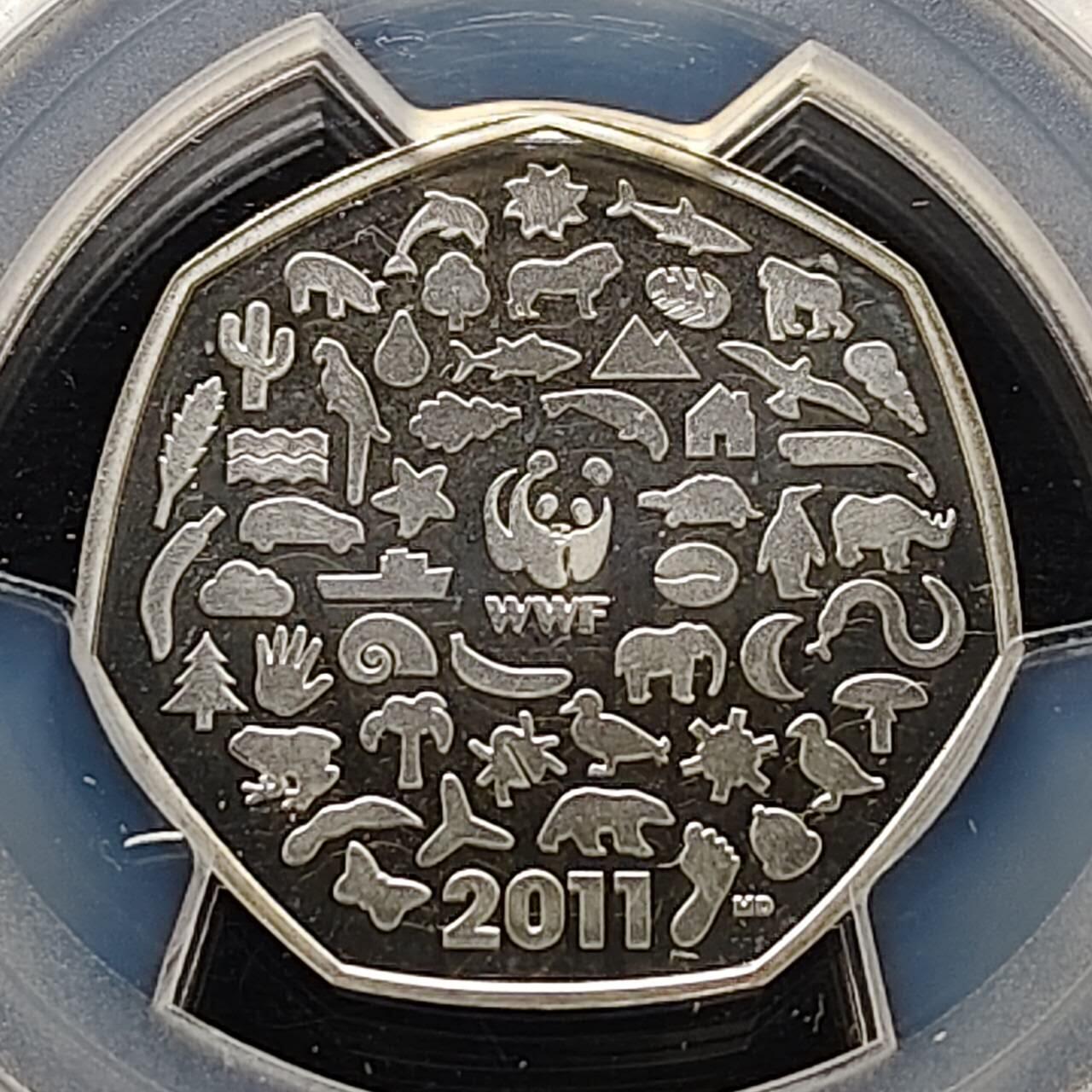 【全场包邮】纯粹捡漏拍485场（免费代拍第22场） 英国2011年50便士WWF组织50周年精制纪念银币-PCGS PR67 DCAM