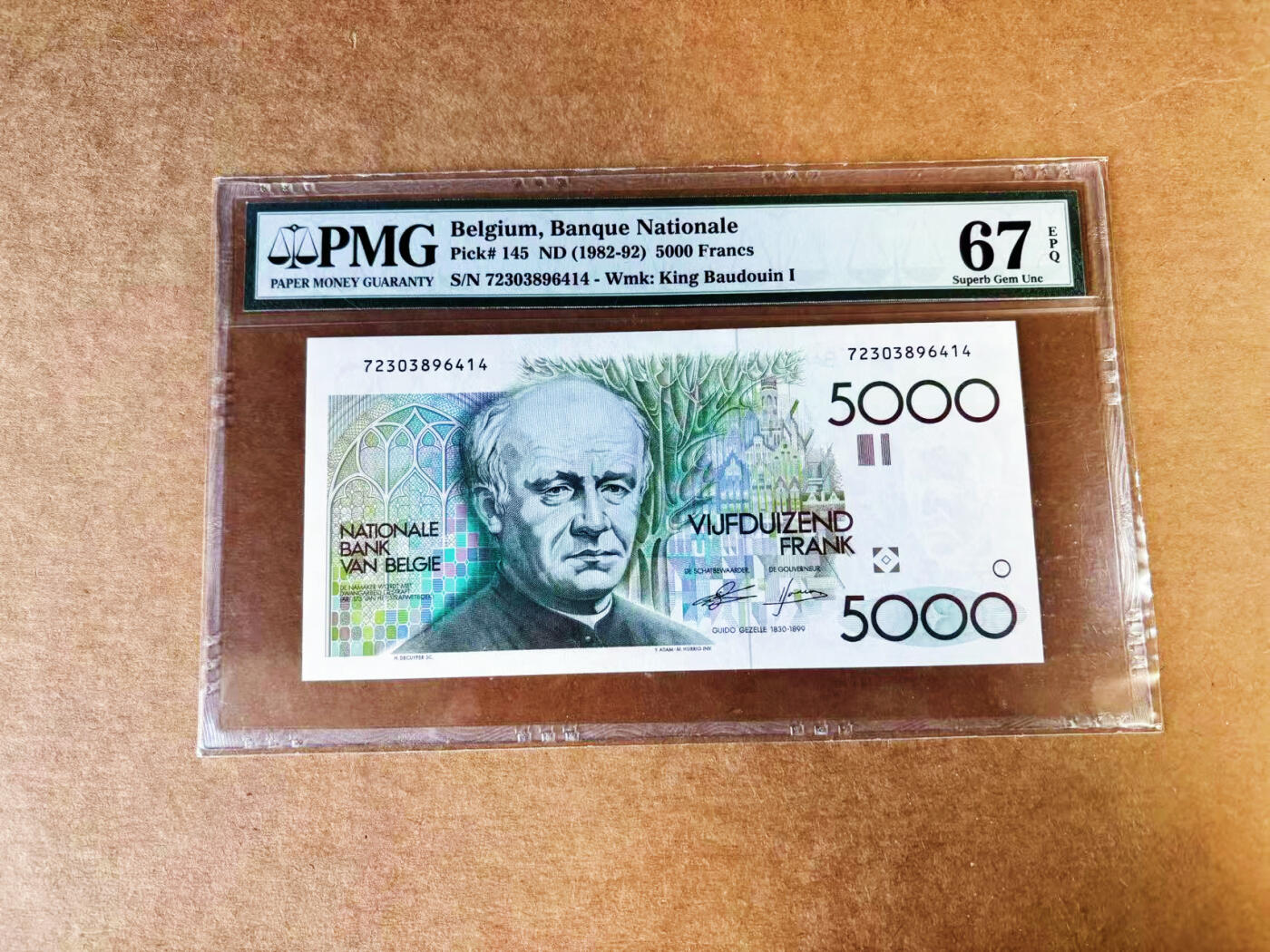 【Blue Auction】世界纸币精拍第757期——18级TOP拍卖/信誉/品质/专业/高效💫 比利时 1982-92年5000法郎 大蜻蜓 PMG67EPQ 高分老壳