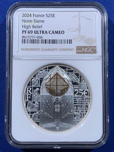 《竞宝斋》第443场 周日，周一，2场连拍 （全场包邮） - NGC PF69UC 法兰西瑰宝系列-巴黎圣母院重开25欧精制纪念银币 克劳斯世界硬币大赛之2026年最佳创意获奖币 加厚封装（2盎司，999银，41MM币径，限量发行2024枚，盒证齐全） 荣膺克劳斯世界硬币大赛之2026年最佳创意获奖