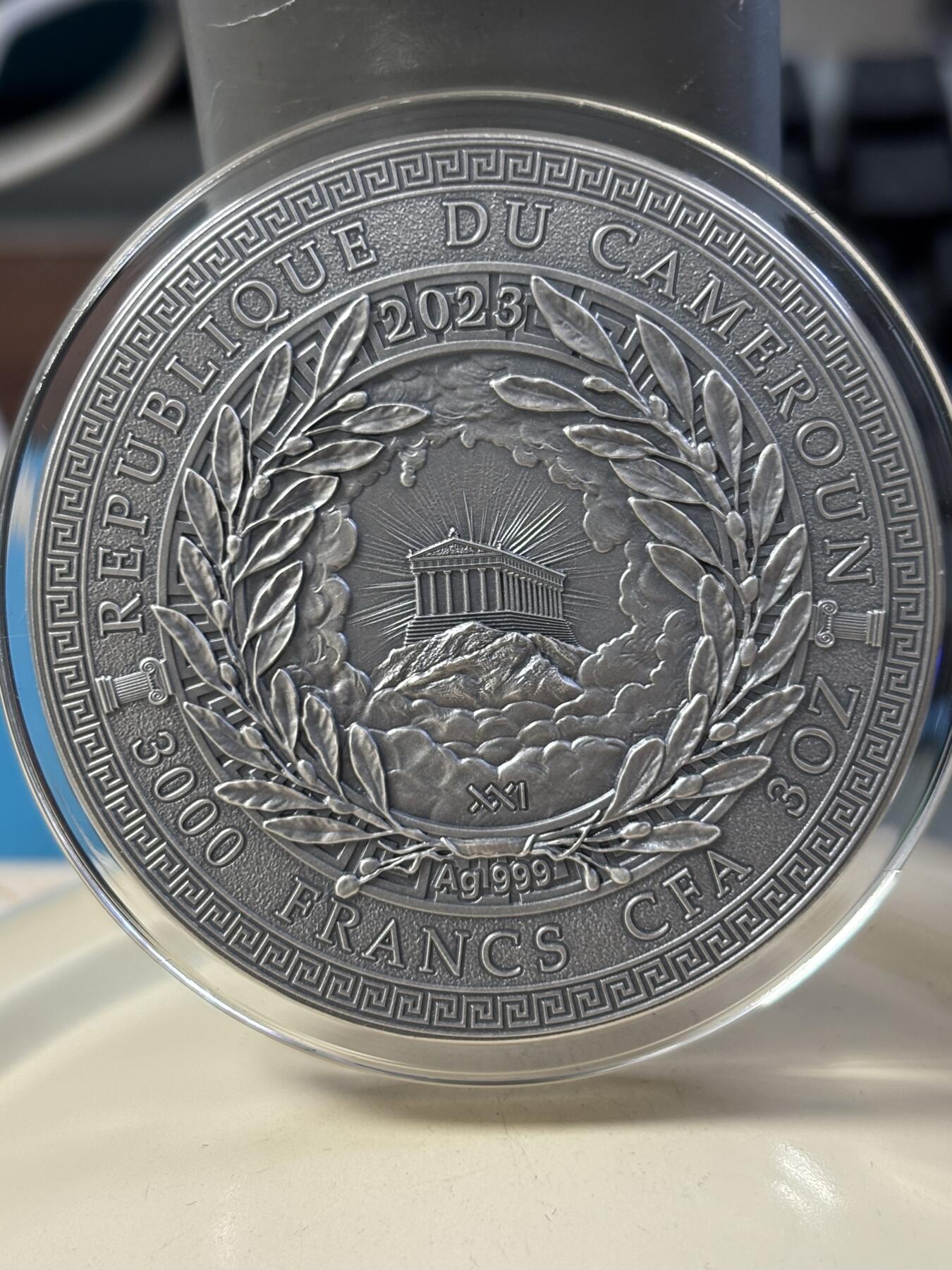 第184期拍卖 喀麦隆2023年希腊神话普罗米修斯3盎司高浮雕银币，999银镀金，发行500枚