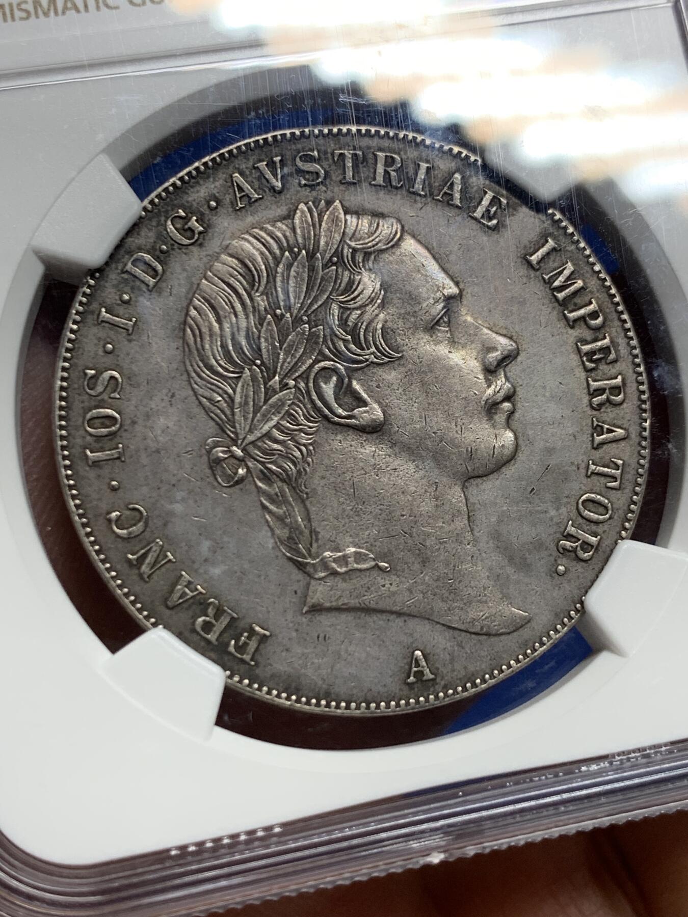 《竞宝斋》第443场 周日，周一，2场连拍 （全场包邮） NGC AUD 奥地利帝国1856年弗兰茨约瑟夫一世协议1泰勒，包浆不错，国内不多见的品种。