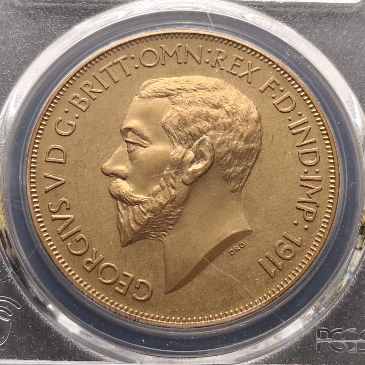 【全场包邮】纯粹捡漏拍485场（免费代拍第22场） 【收藏级·亚军分】英国1911年乔治五世乔治屠龙1克朗精制BRONZE铜币X94a-PCGS PR67