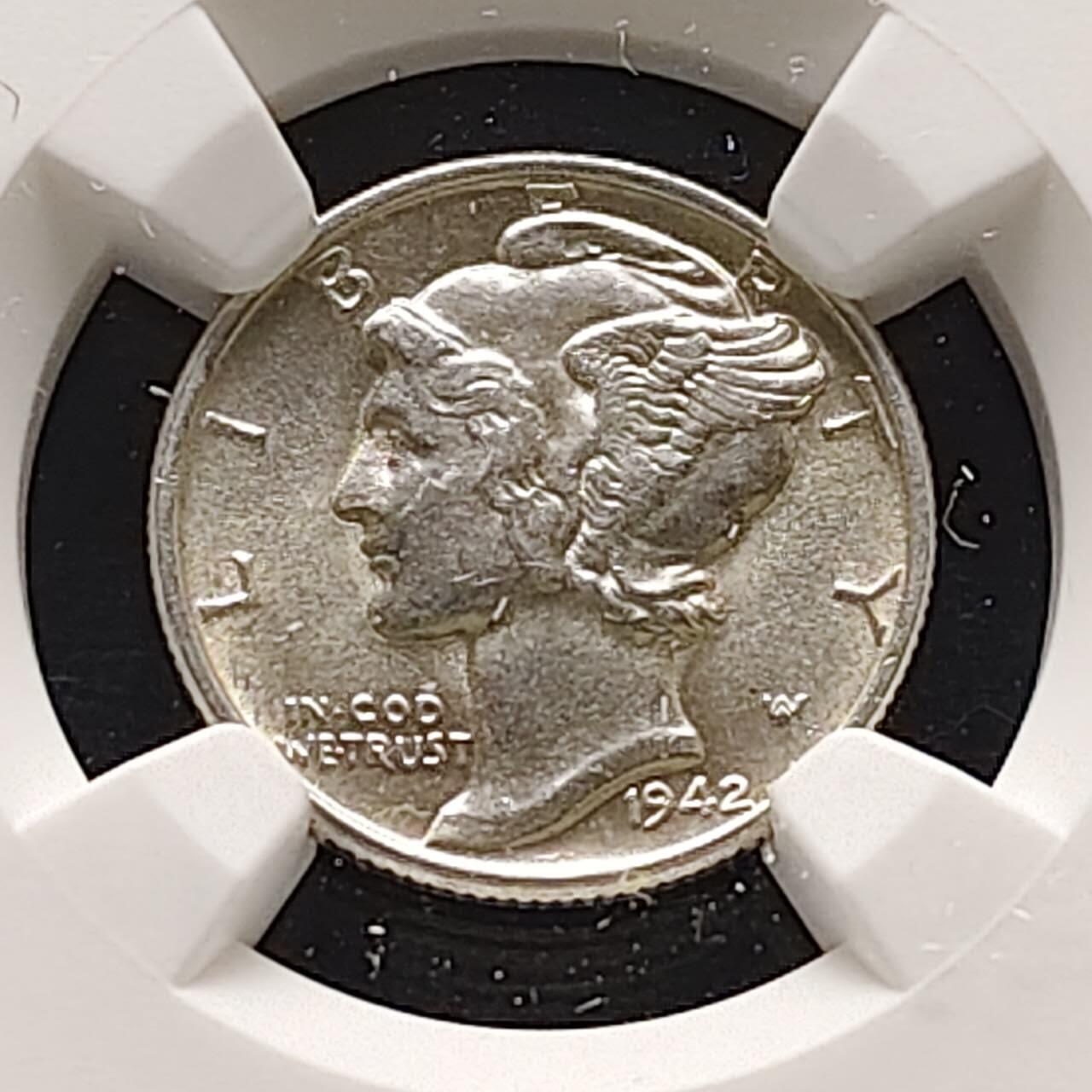 【全场包邮】纯粹捡漏拍485场（免费代拍第22场） 美国1942年小飞人10分银币-NGC MS62