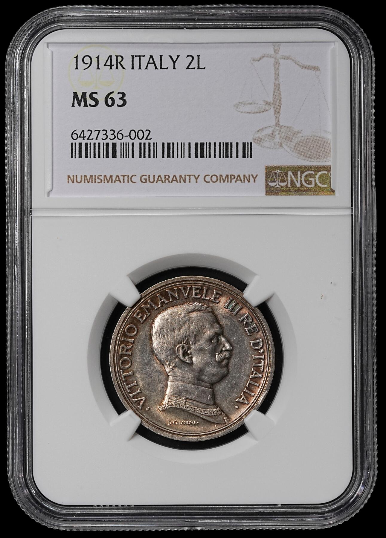 修遠堂世界钱币第九十五期 NGC MS63 1914年意大利马车2里拉银币