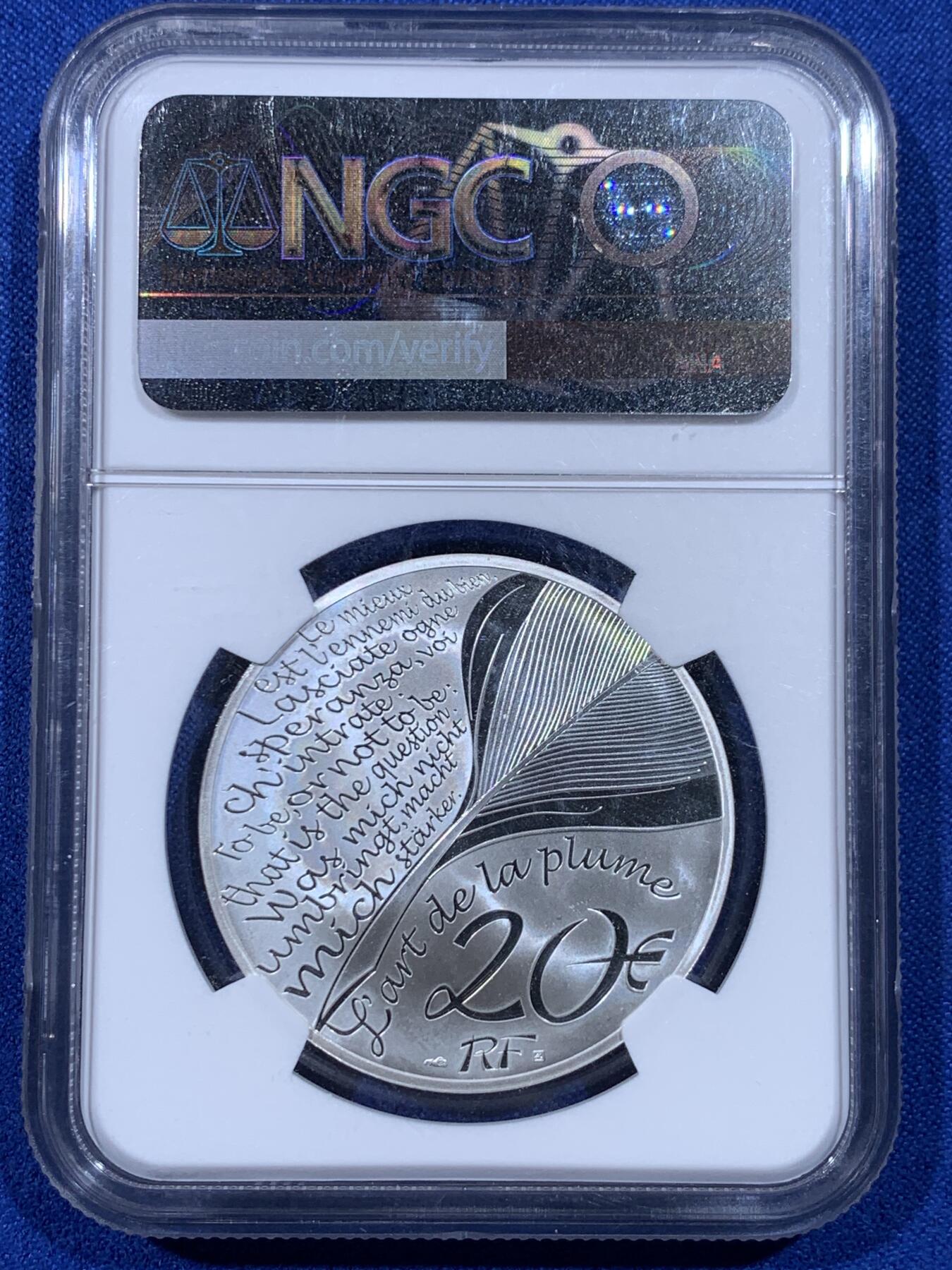 《竞宝斋》第443场 周日，周一，2场连拍 （全场包邮） NGC PF68UC 法国2025年笔尖艺术儒勒凡尔纳逝世120周年20欧元浮雕精制银币（1盎司，999银，37MM币径，限量3千枚，盒证齐全）