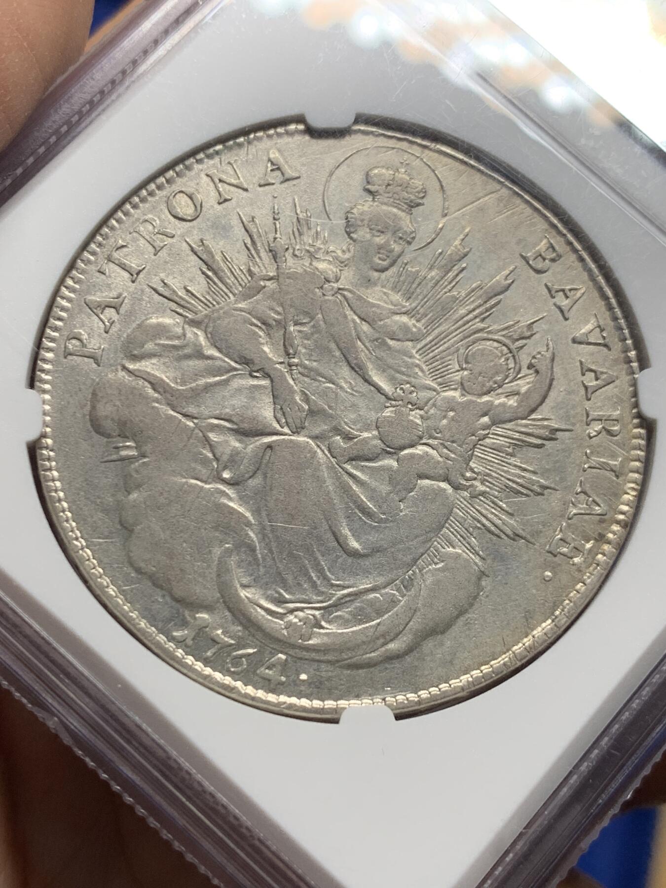 《竞宝斋》第443场 周日，周一，2场连拍 （全场包邮） NGC XF45 德国巴伐利亚1764年圣母抱婴泰勒银币