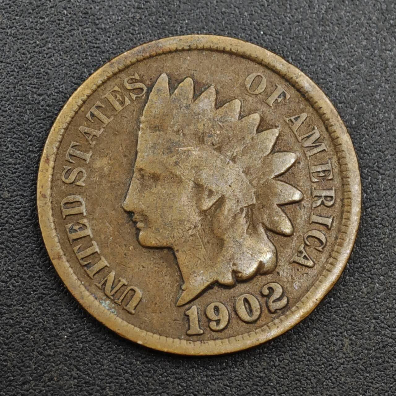 【淘币小摊】实时拍第八百一十三拍   散币场   满百包邮可预留二周 每周一统一发货   美国1902年印第安一分铜币