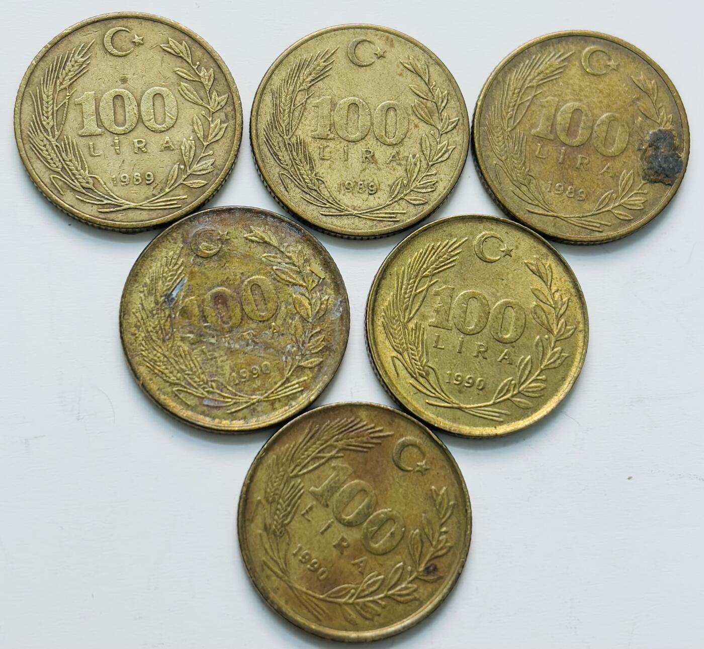 文馨钱币收藏第 284 场，【 长期接收代拍品】老藏家拍品南朝鲜李承晚时期货币，泰国大型纪念币，土耳其各时期及各国套币场 土耳其 100 里拉 6 枚